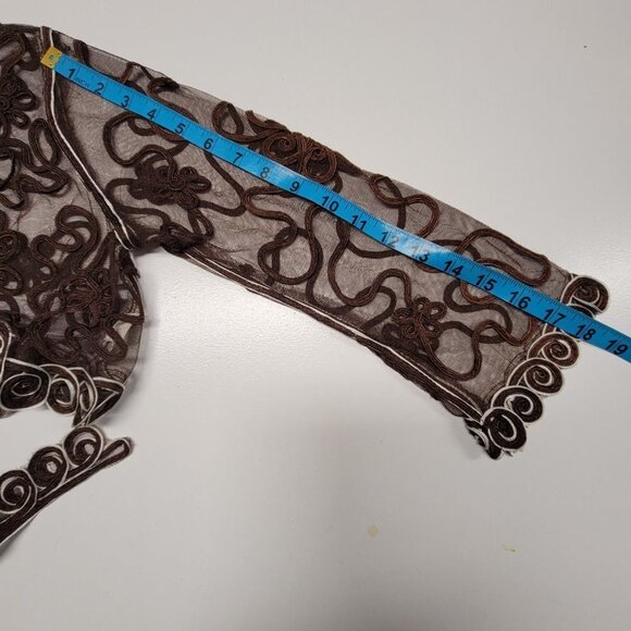 Brown Crop Jacket Bolero Top Sheer Mesh Lace Bolero Shrug Cover Up Size M - Picture 10 of 13